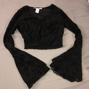 Black Bell Sleeve Crop Top